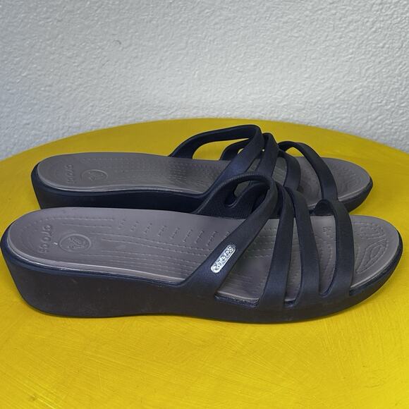 Crocs Rhonda Women’s Size 9M Brown Slides Wedge Heel Sandal Comfort - Picture 1 of 16